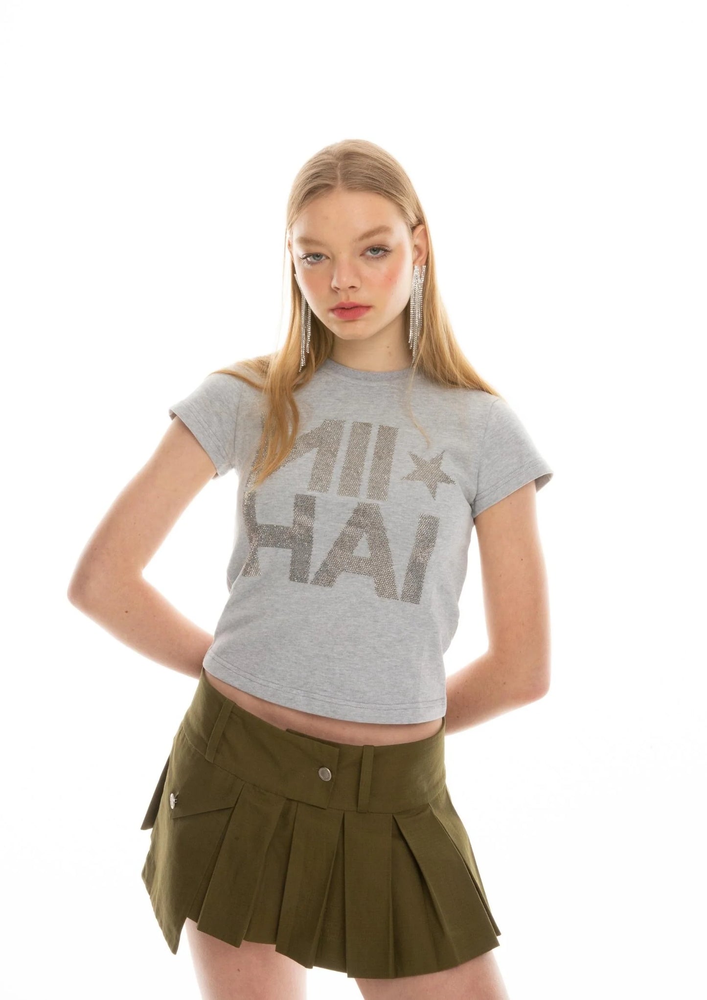 NII HAI RHINESTONE TEE IN GREY