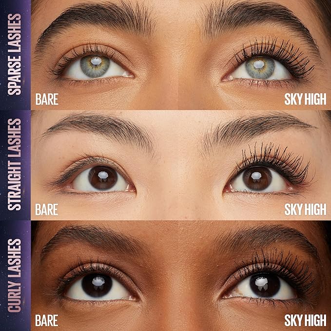 Maybelline New York Lash Sensational Sky High Mascara, Volumising & Lengthening Mascara, Washable Flake - Free Formula Infused with Bamboo Extract & Fibres, 7 ml, Shade: 01, Black - Made for pilot