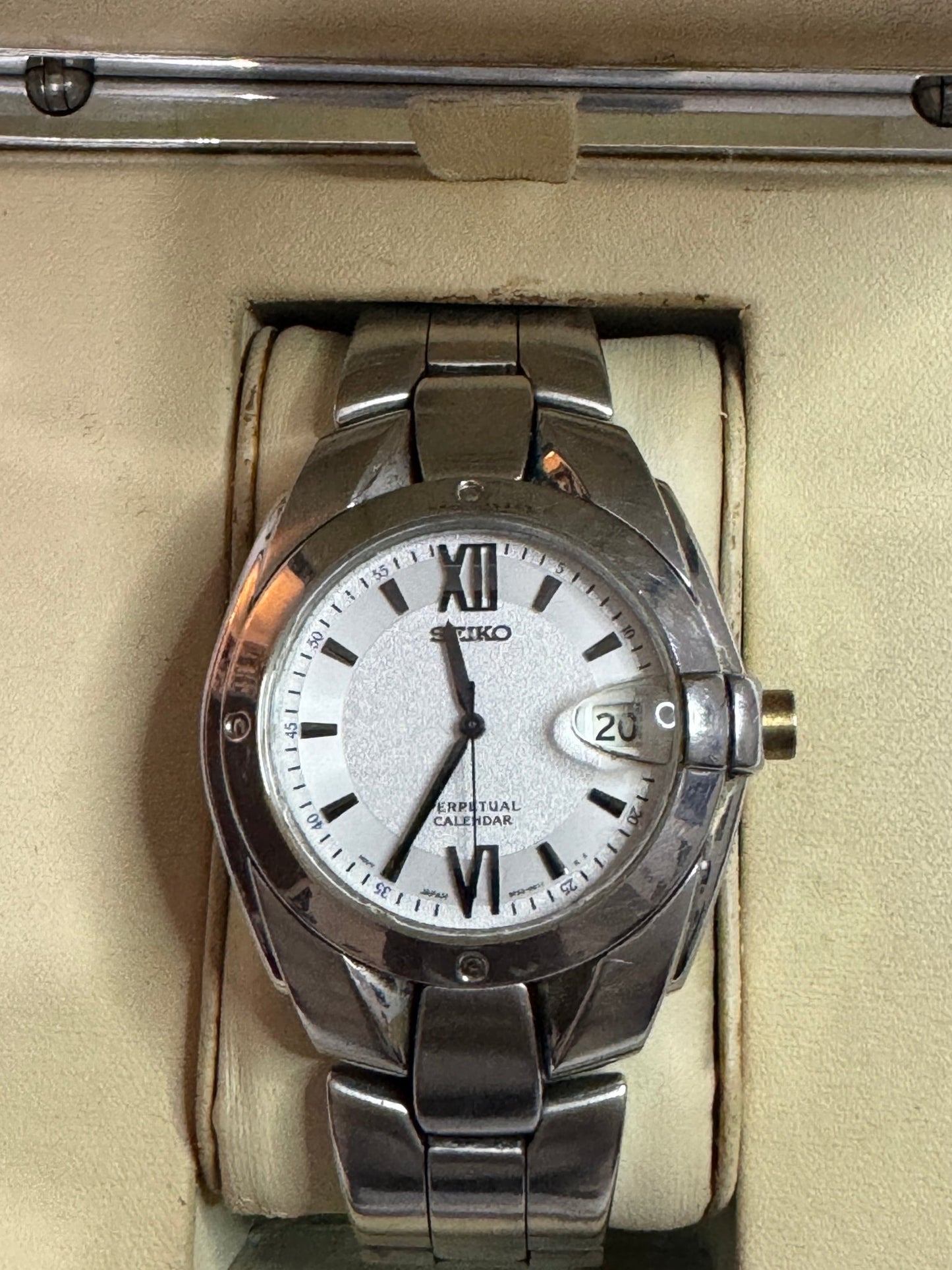 1998 VINTAGE SEIKO PERPETUAL CALENDAR MEN’S STAINLESS STEEL WATCH - Made for pilot