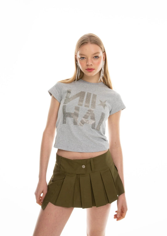 NII HAI RHINESTONE TEE IN GREY