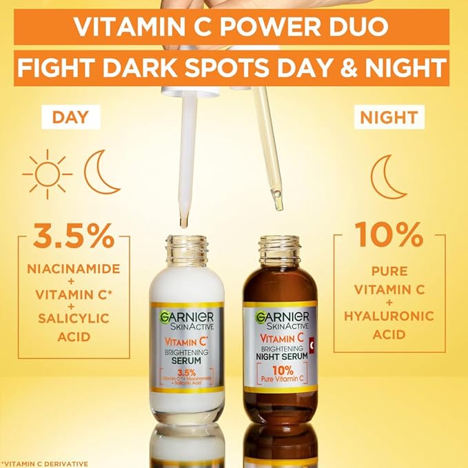 Garnier SkinActive Vitamin C Day Serum, Anti - Dark Spot and Brightening Face Serum for All Skin Types, 30 ml - Made for pilot