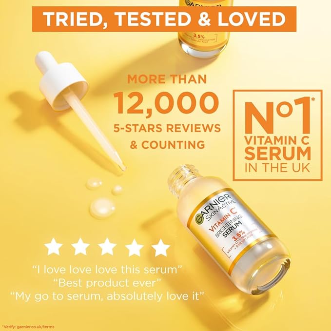 Garnier SkinActive Vitamin C Day Serum, Anti - Dark Spot and Brightening Face Serum for All Skin Types, 30 ml - Made for pilot