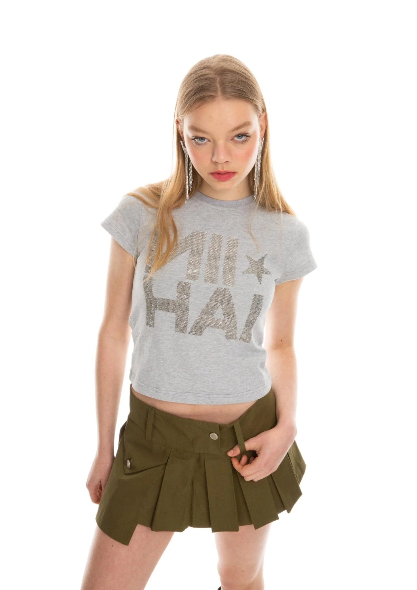 NII HAI RHINESTONE TEE IN GREY - Made for pilot