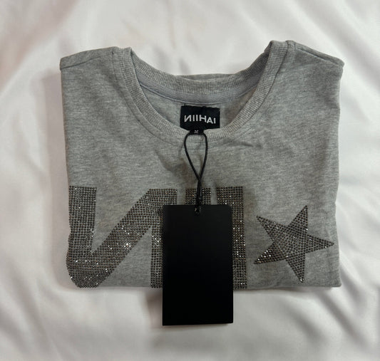 NII HAI RHINESTONE TEE IN GREY - Made for pilot